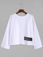 Romwe White Drop Shoulder Letters Print T-shirt
