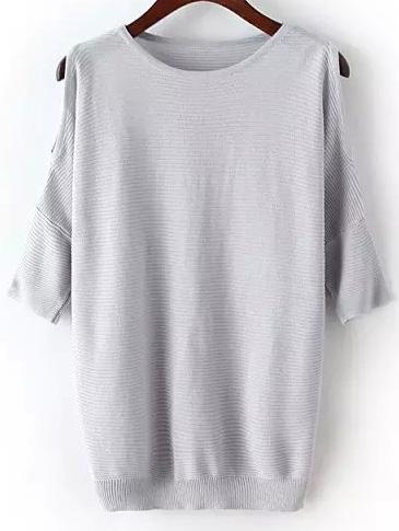 Romwe Open Shoulder Grey Sweater