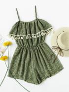 Romwe Stripe Printed Layered Tassel Trim Cami Romper