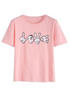 Romwe Pink Gesture Print T-shirt