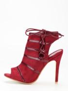 Romwe Maroon Peep Toe Slingback Lace-up Pumps