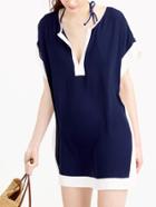 Romwe Navy V Neck Contrast Trim Split Beach Blouse