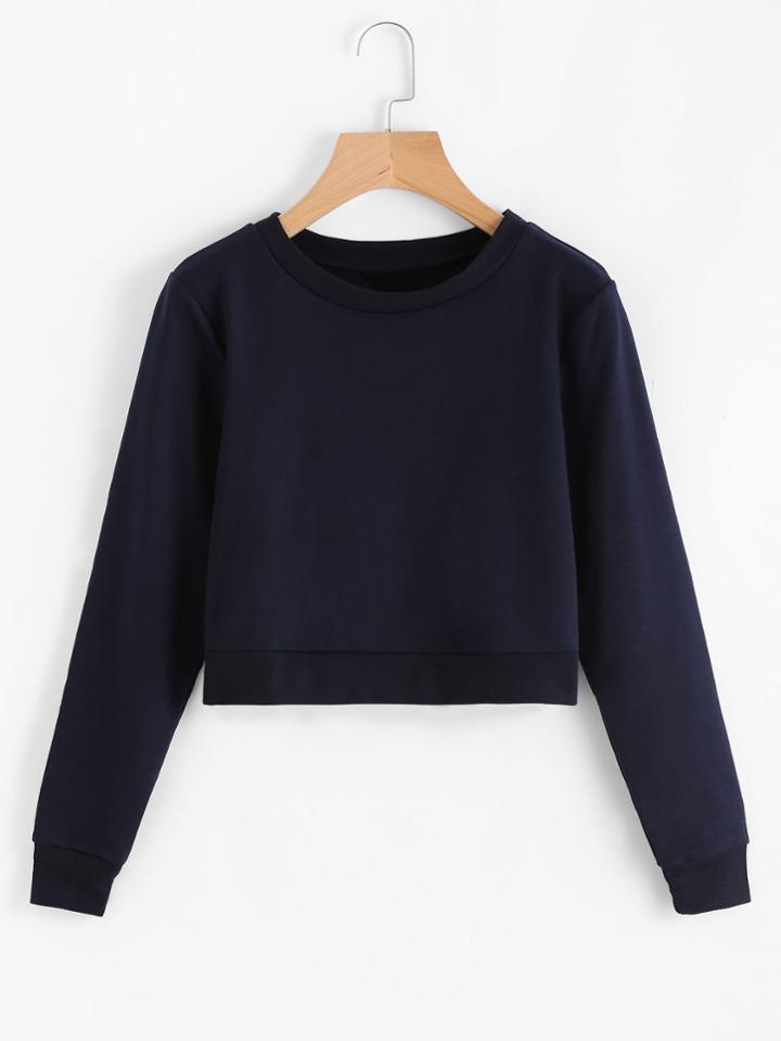 Romwe Ribbed Hem Basic Sweatshirt