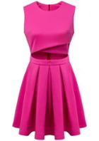 Romwe Red Round Neck Sleeveless Hollow Pleated Dress