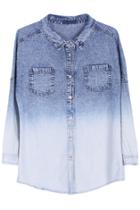 Romwe Romwe Gradient Blue Long-sleeved Denim Shirt