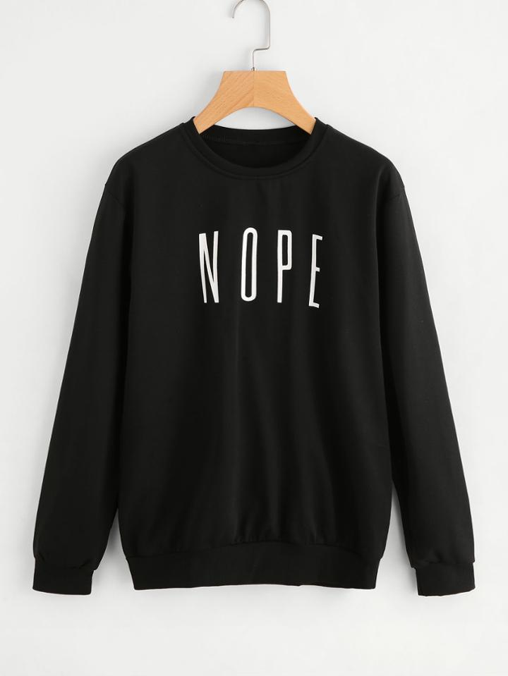 Romwe Nope Print Round Neck Sweatshirt