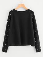 Romwe Pearl Beaded Raglan Sleeve Sweater