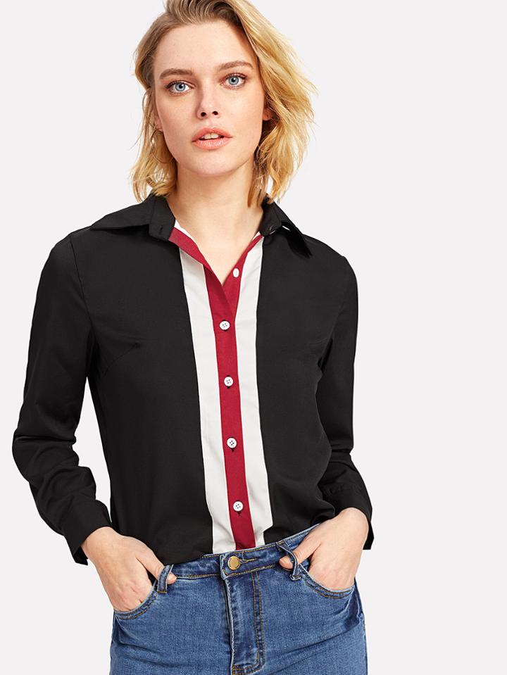 Romwe Striped Buttoned Placket Shirt