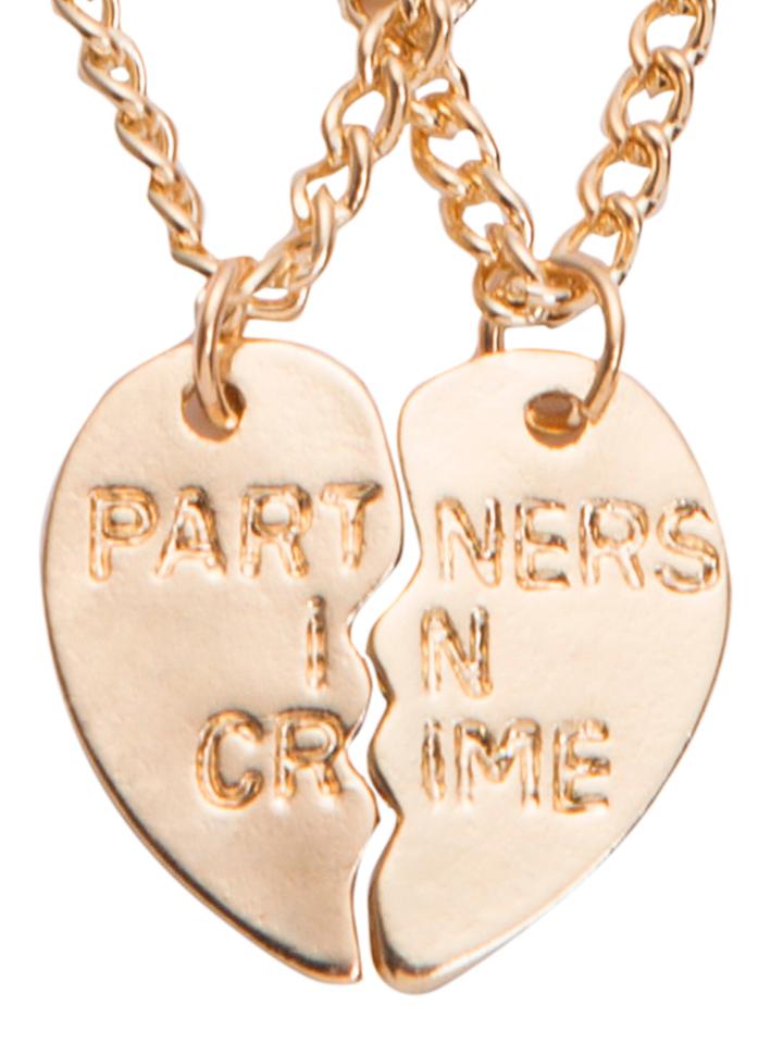 Romwe Golden Engraved Letters Heart-shaped Couple Necklace