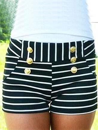 Romwe Double-breasted Mixed Striped Shorts