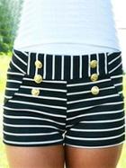 Romwe Double-breasted Mixed Striped Shorts