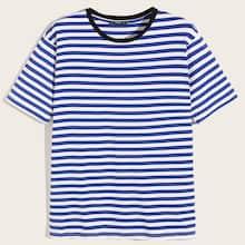 Romwe Guys Ringer Neck Pinstripe Tee
