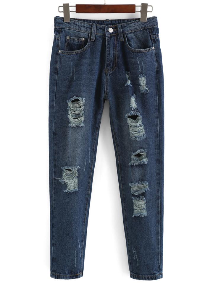 Romwe Ripped Loose Denim Pant