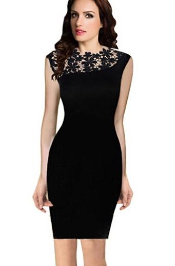 Romwe Sleeveless Lace Bodycon Pencil Dress