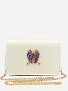 Romwe White Pu Metal Rabbit Ear Embellished Messenger Bag