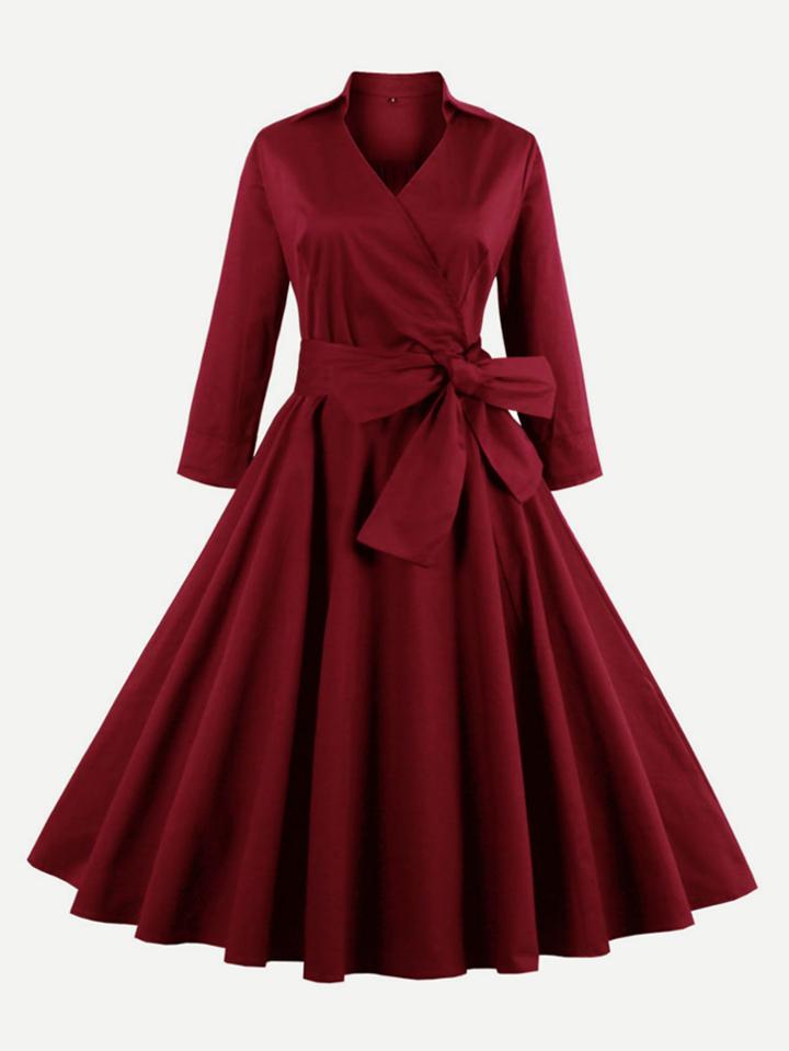 Romwe Surplice Wrap Tie Waist Dress