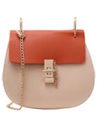 Romwe Contrast Faux Leather Chain Saddle Bag - Apricot