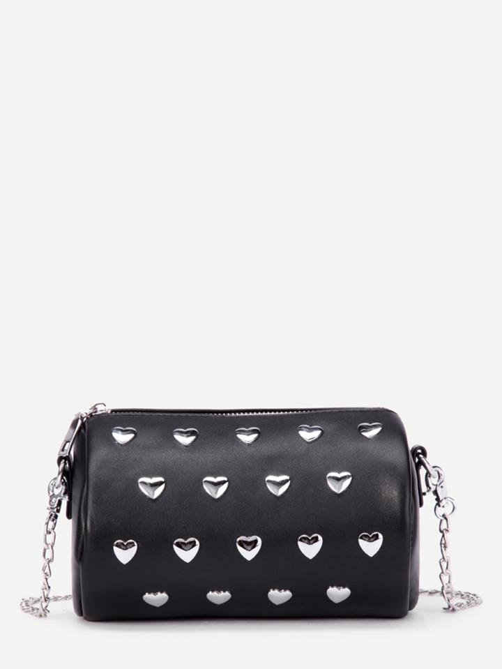 Romwe Heart Decorated Mini Cylindrical Pu Crossbody Bag