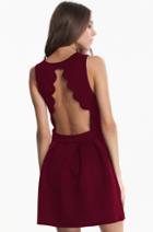 Romwe Sleeveless Backless Pleated Wine Red Dress