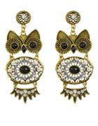 Romwe Black Rhinestone Owl Shaped Earrings