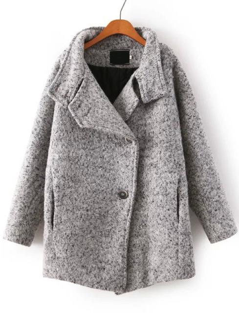 Romwe Women Lapel Buttons Pockets Long Coat