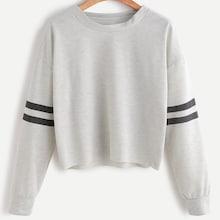 Romwe Plus Drop Shoulder Varsity Striped Sweatshirt