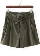 Romwe Green Drawstring Waist Casual Shorts