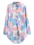 Romwe Cat Print Dip Hem Shirt Dress