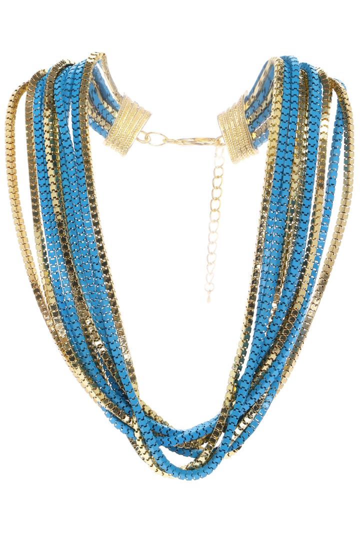 Romwe Romwe Multi-layered Blue & Gold Pendant Necklace