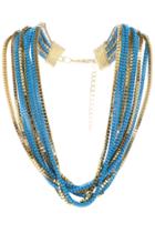Romwe Romwe Multi-layered Blue & Gold Pendant Necklace