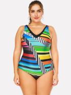 Romwe Striped Colorblock Swimsuit