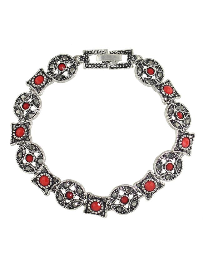 Romwe Red Imitation Gemstone Wrap Bracelet