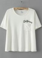 Romwe With Pocket Letter Print White T-shirt