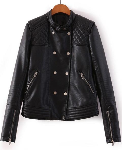 Romwe Stand Collar Zipper Crop Pu Jacket