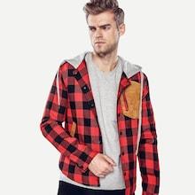 Romwe Men Contrast Suede Plaid Hooded Jacket