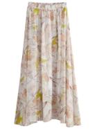 Romwe Beige Dandelion Print Chiffon Skirt With Elastic Waist