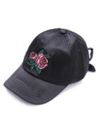 Romwe Black Rose Embroidery Baseball Cap