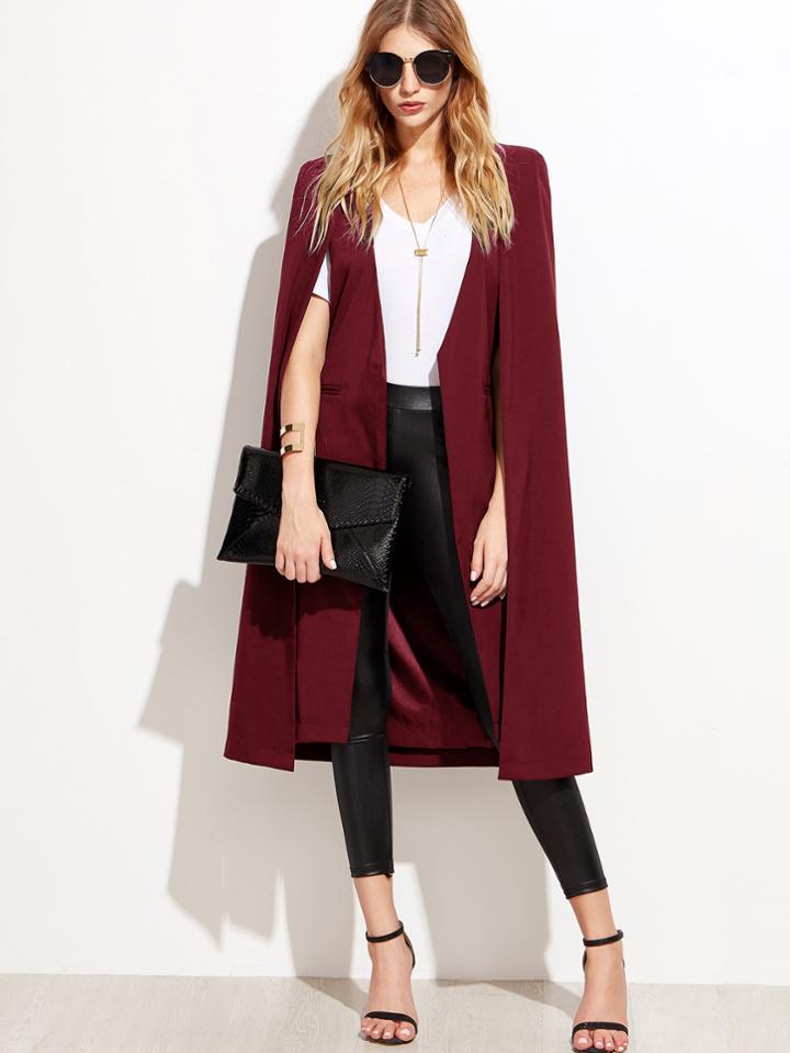 Romwe Open Front Longline Cape Blazer
