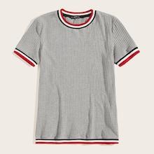 Romwe Guys Striped Rib-knit Tee