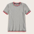 Romwe Guys Striped Rib-knit Tee