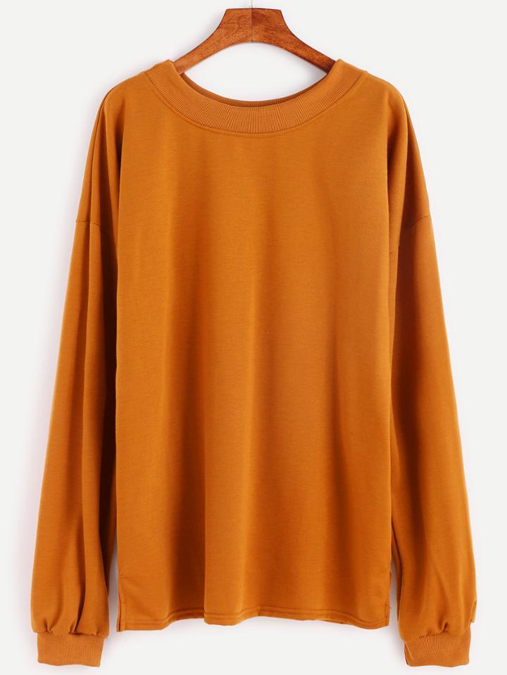Romwe Khaki Dropped Shoulder Seam Basic Sweatshirt