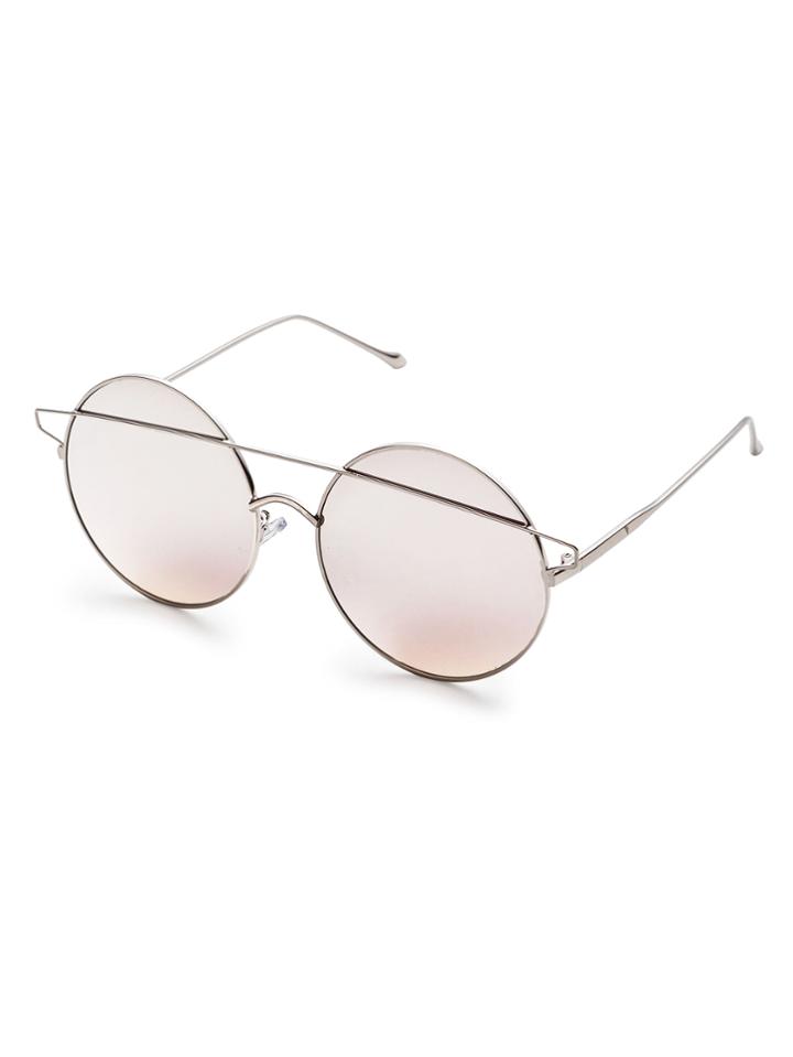 Romwe Silver Double Bridge Round Sunglasses