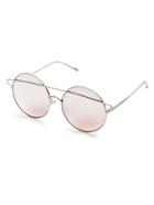 Romwe Silver Double Bridge Round Sunglasses