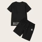 Romwe Guys Letter Print Tee With Shorts