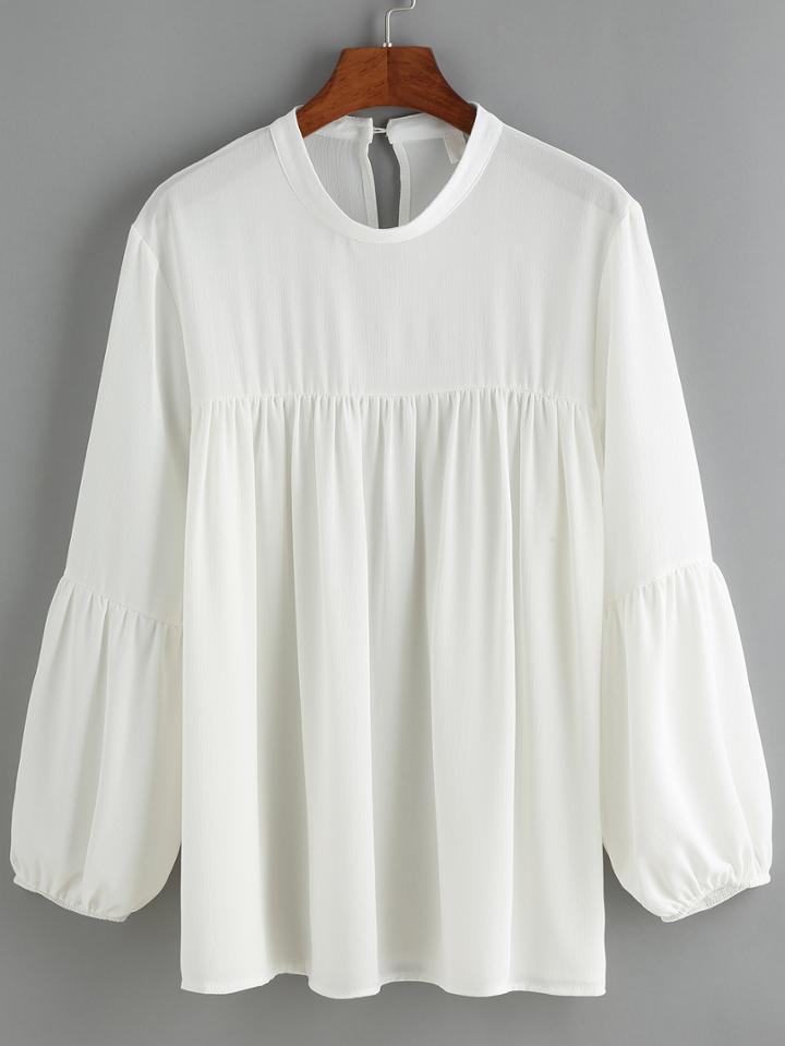 Romwe Lantern Sleeve Chiffon Shirt