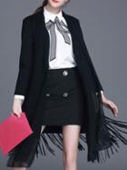 Romwe Waterfall Collar Fringe Chiffon Insert Suede Coat