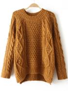 Romwe High Low Cable Knit Khaki Sweater