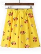 Romwe Yellow Floral Pleated Mini Skirt