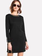 Romwe Contrast Trim Zip Detail Dress