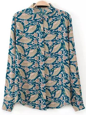 Romwe Sector Floral Print Blouse